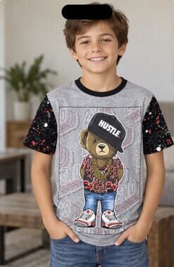 Hustle Bear 23 Graphic T Shirt Boys Small Gray Black Red Bailey Apparel